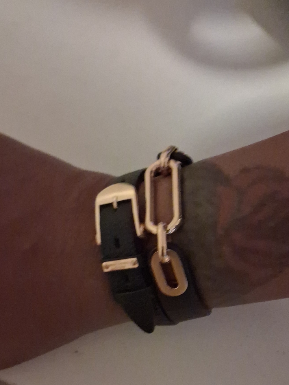 Henri Bendel Leather Wrap Bracelet with Gold Chain Accents - Black